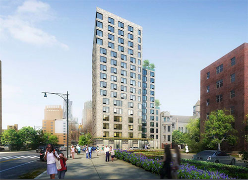 Rendering of Stonewall, an LGBTQ-welcoming affordable housing project in Fort Greene, Brooklyn. COURTESY OF BFC