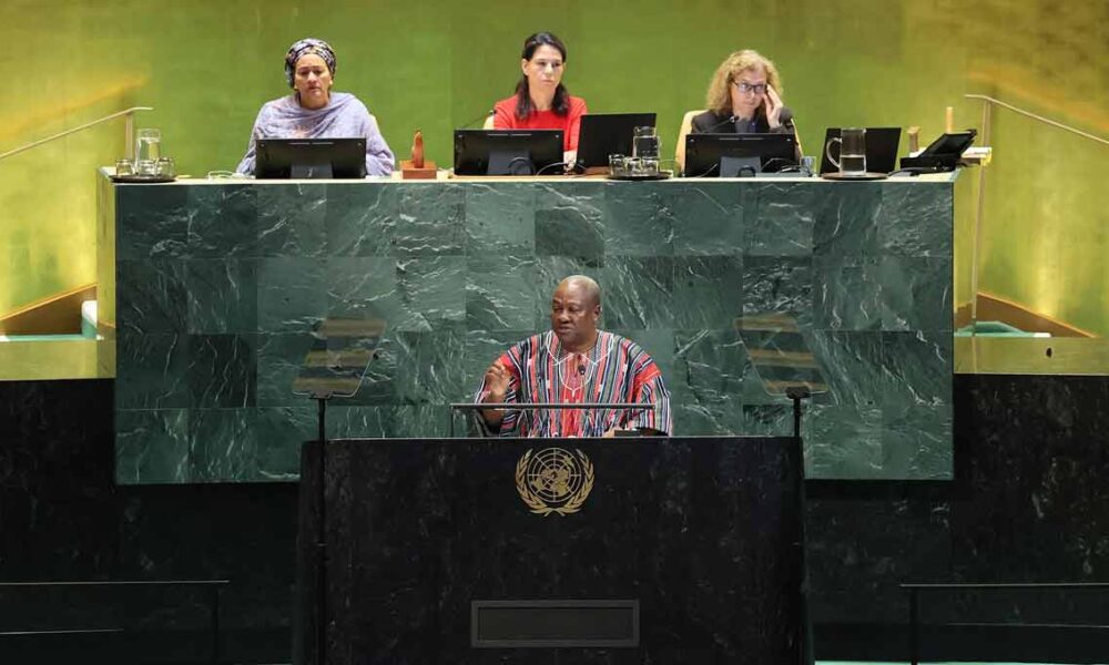 NEW YORK, NEW YORK - SEPTEMBER 25: President of Ghana John Dramani Mahama speaks during the United Nations General Assembly (UNGA) at the United Nations headquarters on September 25, 2025 in New York City. World leaders convened for the 80th Session of UNGA, with this year’s theme for the annual global meeting being “Better together: 80 years and more for peace, development and human rights.” (Photo by Michael M. Santiago/Getty Images)