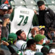 CINCINNATI, OHIO - OCTOBER 26: New York Jets fans hold up a Nick Mangold jersey after the game against the Cincinnati Bengals at Paycor Stadium on October 26, 2025 in Cincinnati, Ohio. (Photo by Dylan Buell/Getty Images)